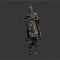 Man Riding Horse In Bronze Statue With Armor And Sword