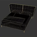 Modern Black Leather Double Bed With Upholstered Headboard Pillows Bed Runner And Metal Legs