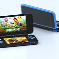 Dual Screen Digital Game Console Displaying Pikmin Game With Black Blue Design