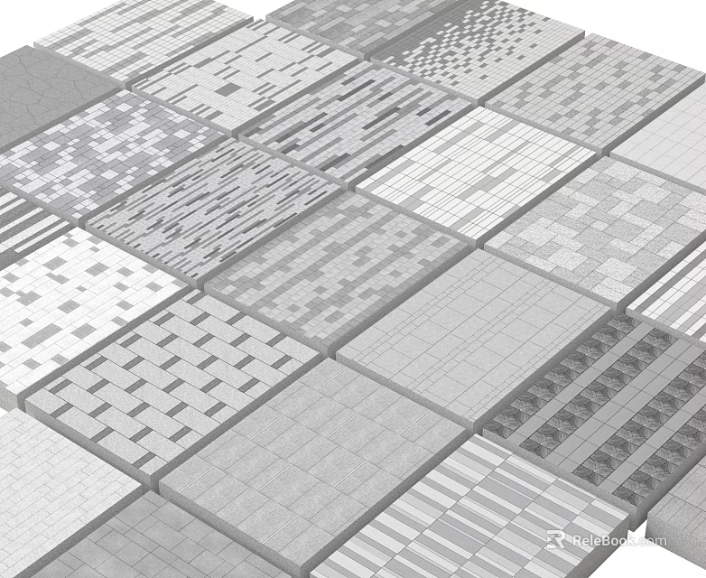 Garden Landscape Paving Design With Various Gray Patterned Tiles And Textures 3d model