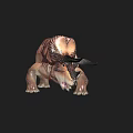 Detailed Realistic Triceratops Model With Striped Body And Large Horns Standing Pose