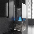 Modern Fireplace with Glass Panel Blue Flames and Stacked Firewood in Contemporary Indoor Space