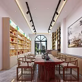 Spacious Tea Specialty Store Interior With Shelves Filled With Tea Products And Tables And Chairs