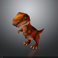 Cartoon Red Dinosaur Character Cute Small T-Rex With Green Eyes 3D Model In Standing Pose
