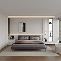 Modern Simple Bedroom Fabric Double Bed Hanging Painting Black and White Bedroom 3d model