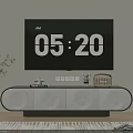Modern TV Stand With White Circular Cabinet Doors And Decorative Items By Green Plant