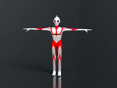 3D Ultraman Model With Red And White Suit Extended Arms On Black Background 3d model