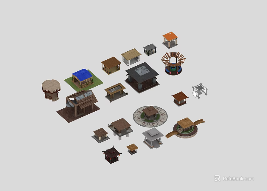 Diverse Miniature Building Models Featuring Various Roof Designs And Small Structures 3d model 