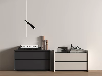 Black and White Bedside Tables With Architecture Book Decorative Items Photo Frame Glasses and Books 3d model