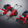 Red Farm Machinery Tools with Cultivator Harvester and Tractor Attachments