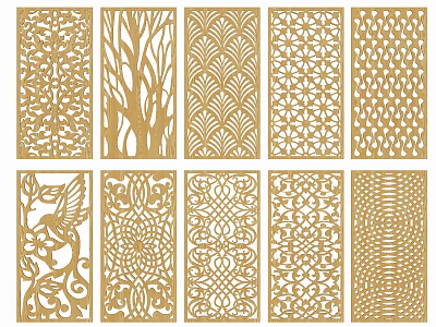Decorative Room Dividers with Various Intricate Cutout Patterns for Home Interior 3d model