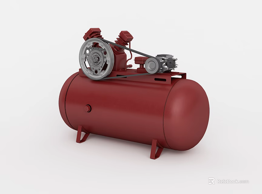 Industrial Air Compressor Equipment With Red Cylindrical Tank And Mechanical Gears 3d model 
