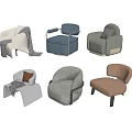 Chic Single Sofa Models in Diverse Fabric Tones Featuring Armrests and Throw Pillows 3d model