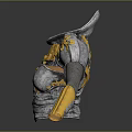 Ornate Medieval Hooded Armor With Silver Gold Accents And Shoulder Arm Details
