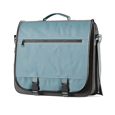 Light Blue Messenger Bag with Top Handle Shoulder Strap Zipper Pocket Gray Bottom and Buckles 3d model