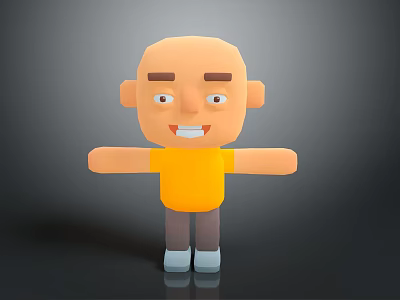 3D Game Movie Cartoon Character With Bald Head Yellow Shirt Smiling Expression Arms Outstretched 3d model