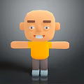 3D Game Movie Cartoon Character With Bald Head Yellow Shirt Smiling Expression Arms Outstretched