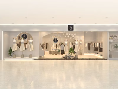 Elegant Modern Clothing Store Interior With Window Display Dresses And Racks 3d model