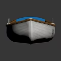 Traditional Wooden Boat With Blue White Hull Seats And Seas Isle Design On Wooden Edges