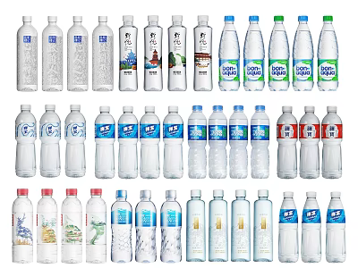 Assorted Bottled Water Drinks With Multiple Brand Designs And Packaging Styles 3d model