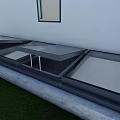 Modern Detached Villa Exterior With White Wall Square Window And Green Lawn Glass Structure