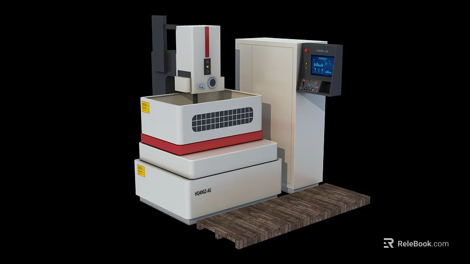 High Precision CNC Industrial Equipment With Control Panel on Wooden Pallet 3d model 