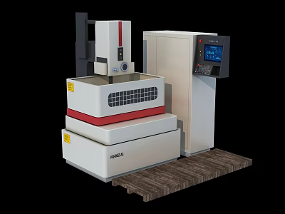 High Precision CNC Industrial Equipment With Control Panel on Wooden Pallet 3d model