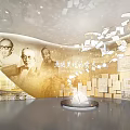 Historical Culture Museum Exhibition With Portraits Ancient Documents And Display Platform