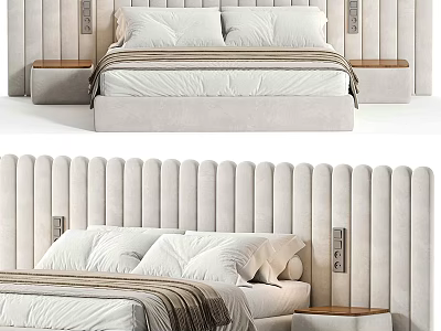 Modern Double Bed Interior With Stylish Headboard And Light Colored Nightstand 3d model