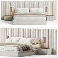 Modern Double Bed Interior With Stylish Headboard And Light Colored Nightstand 3d model