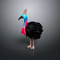 3D Modeled Flying Animal With Black Feathers Colorful Blue Red Neck And Horned Casque