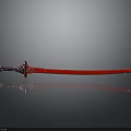 Red Decorative Sword With Ornate Handle Shiny Blade And Surface Reflection