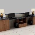 Elegant Modern Reception Desk With Marble Countertop Decorative Patterns And Table Lamps 3d model