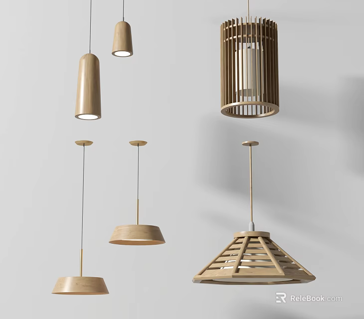Modern Wooden Hanging Pendant Lamps with Different Design Styles for Interior 3d model 