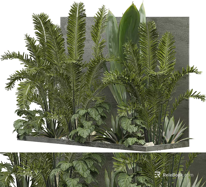 Lush Plants In Decorative Greenery Wall Design 3d model 