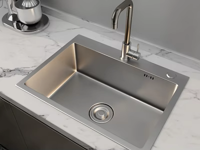 Modern Single Bowl Stainless Steel Kitchen Sink With Faucet On Marble Countertop 3d model