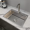 Modern Single Bowl Stainless Steel Kitchen Sink With Faucet On Marble Countertop