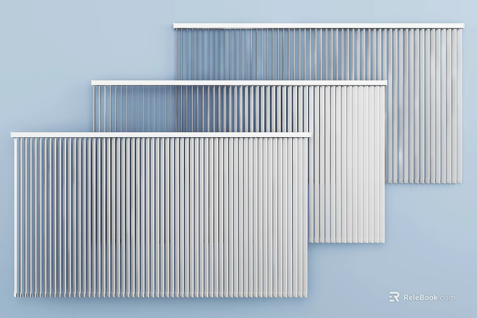 Pleated Curtains In Light Blue White And Gray Tones With Modern Vertical Design 3d model 
