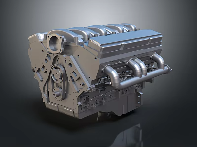 Detailed Metallic Automotive Engine with Multiple Cylinders and Exhaust Pipes 3D Render 3d model