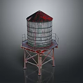 Industrial Metal Water Tower With Red Top Platform And Ladder Structure Design