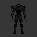 Dark Blue Sci Fi Mech Warrior Character With Yellow Accents And Arm Blades