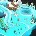 Winter Scene Cartoon Scene Snowman Penguin Cartoon Penguin Cartoon Tree Cartoon House Sump Cartoon Island Cartoon Island 3d model