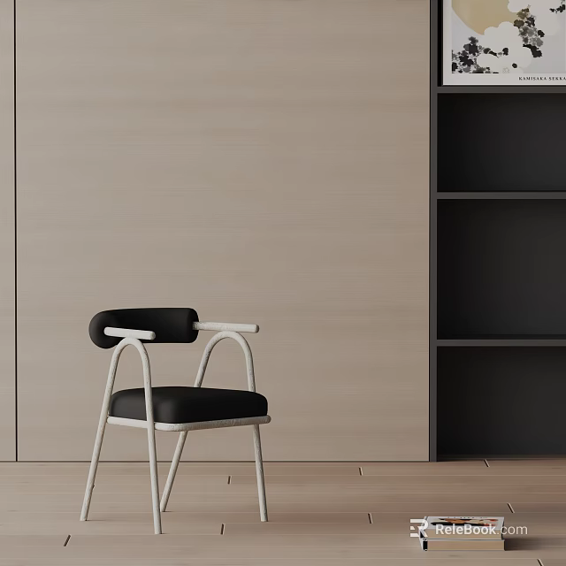 Modern Black And White Dining Chair With Leather Seat And Metal Frame In Minimalist Interior 3d model 