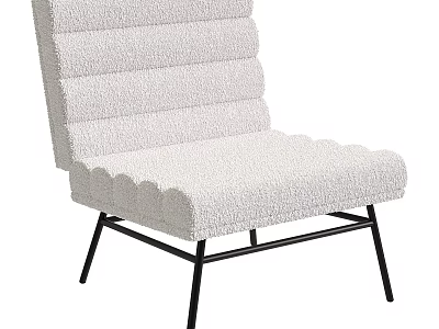 White Single Sofa With Plush Fabric And Striped Backrest Design Black Metal Legs 3d model