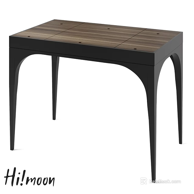 Modern Dressing Table with Wooden Top and Black Curved Legs Design 3d model 