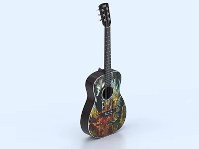 Guitar Musical Instrument Featuring Creative Colorful Artistic Painting Tools Design 3d model
