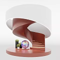 Modern Spiral Staircase Design With Brown White Steps Platform Decorative Sphere And Plant