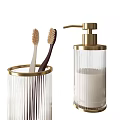 Modern Bathroom Accessories Set With Transparent Glass And Golden Rim Design