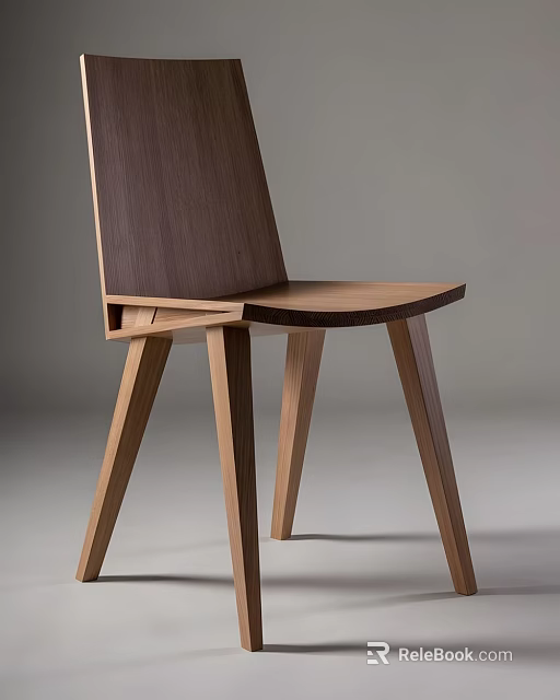 Sleek Modern Wooden Single Chair With Walnut Backrest And Light Wood Legs 3d model 