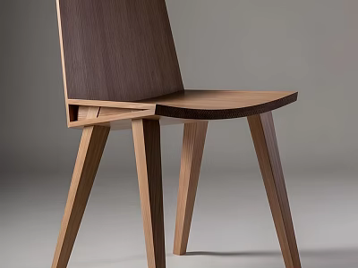 Sleek Modern Wooden Single Chair With Walnut Backrest And Light Wood Legs 3d model